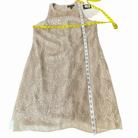 NWT Lauren Ralph Lauren 10P Gold Metallic Lace Sheath Cocktail Dress $170 - Picture 8 of 14
